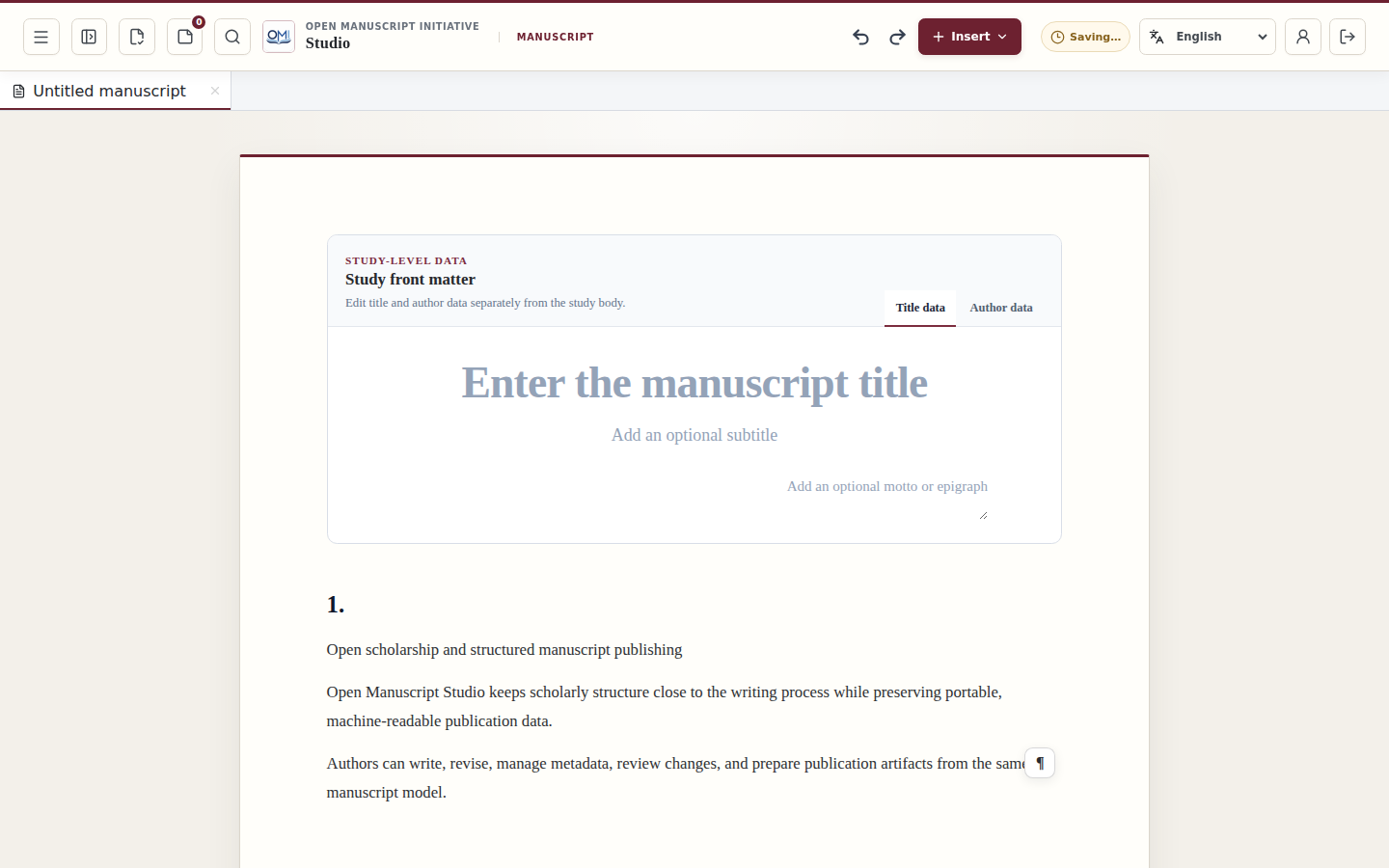 Open Manuscript Studio manuscript editor