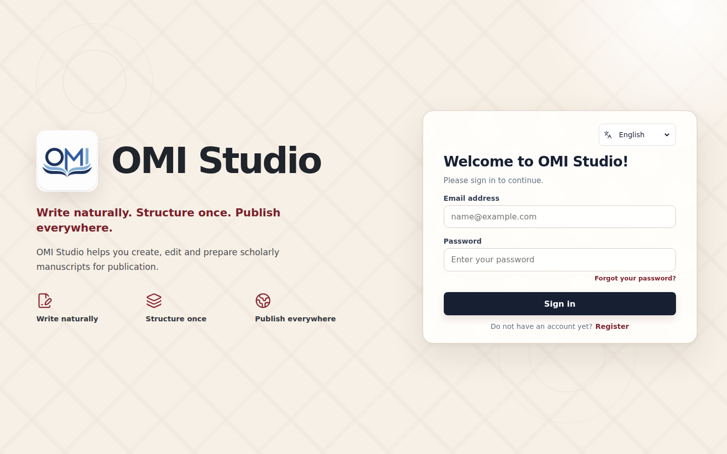Open Manuscript Studio sign-in screen